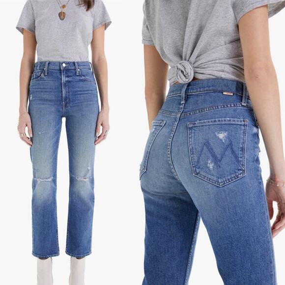 Mother Superior High Waisted Rider Ankle Straight Leg Jeans Distressed Size 25 - Picture 1 of 7